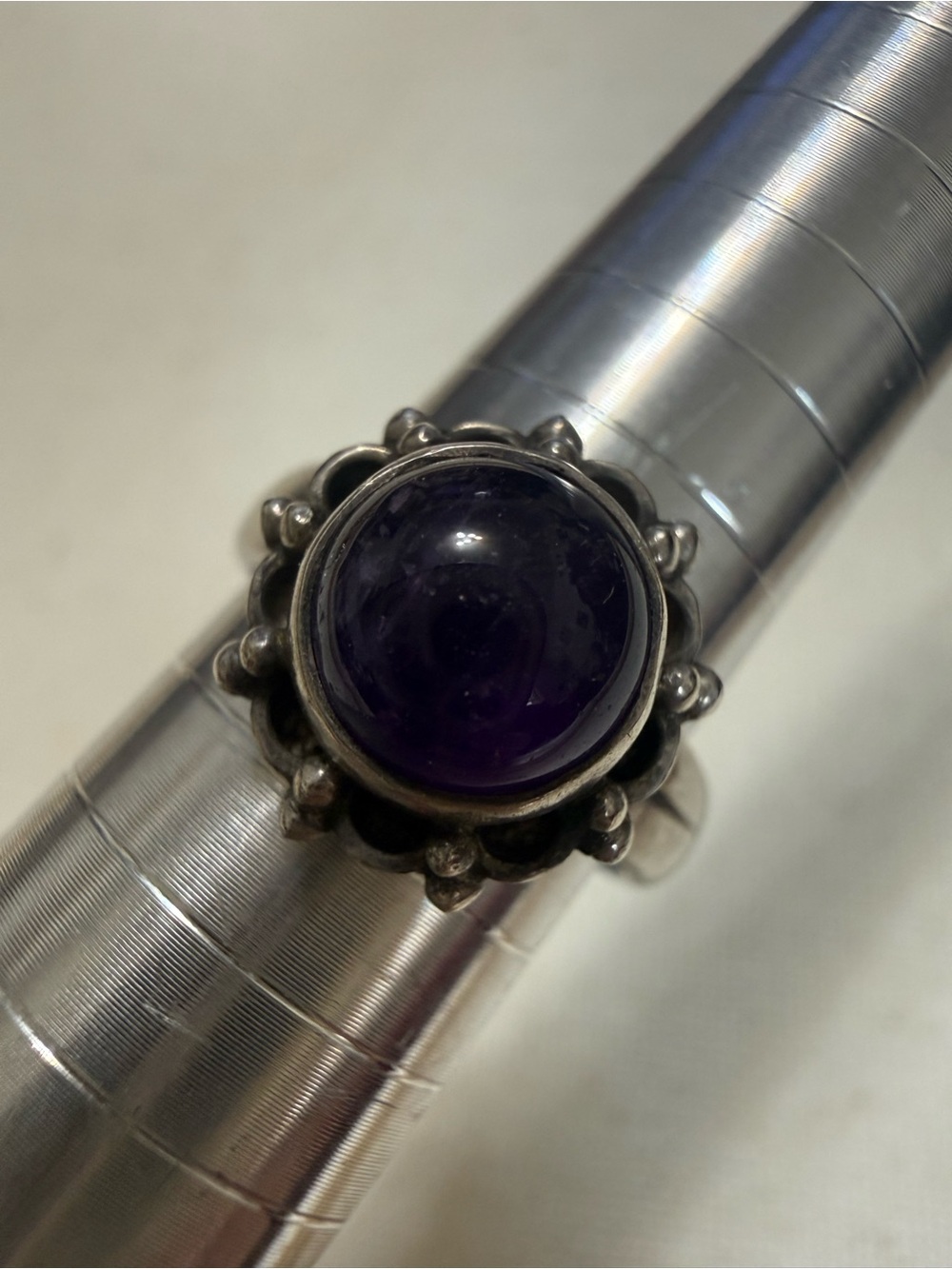 Sterling Silver 925 Amethyst Cabochon Ring - Purple Gemstone size 6.5